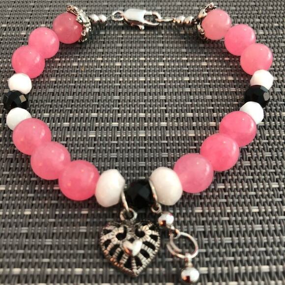 Other - Girls: Pink Jade Beaded Charm Bracelet